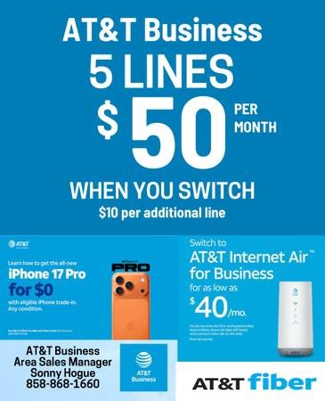 5 Lines for $50 with a New iPhone from AT&amp;T Business (San Diego)