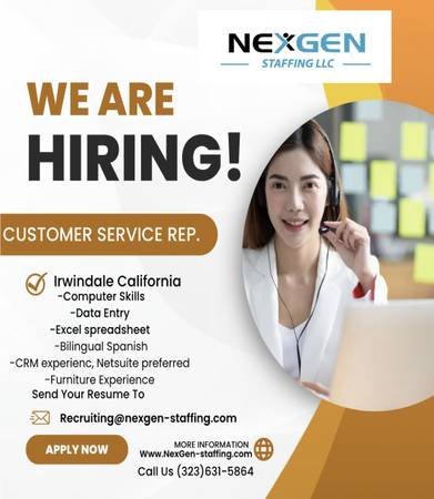 Temporary Customer Service Role (Irwindale, CA)