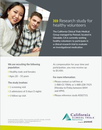 Paid Research for Healthy Volunteers with Compensation Up to $5,400 if Qualified (Glendale)