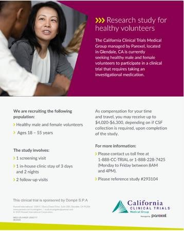 Paid Research for Healthy Volunteers, $4,020-$6,300 Compensation if Qualified (Glendale)