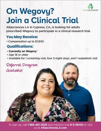 Wegovy Users Needed for Clinical Trial | Study # S-38100 (Cypress, California)